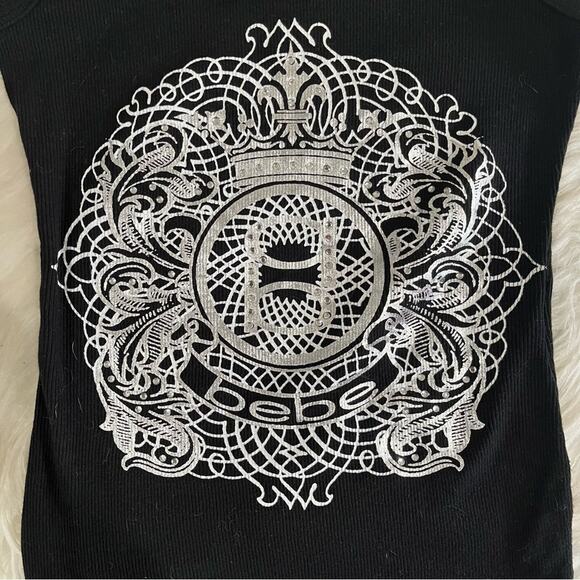 NEW Bebe Y2K Ribbed Bling Rhinestone Graphic Scoop Neck Tank Top S NWOT - Picture 5 of 12